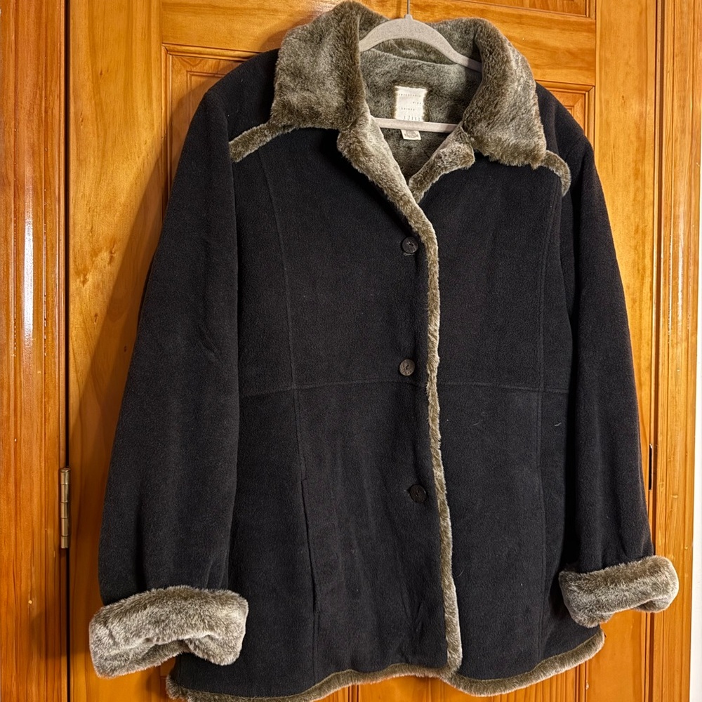 J. Jill Faux Fur Lined Wool Blend Coat Womens Size Large Tall - Picture 2 of 9